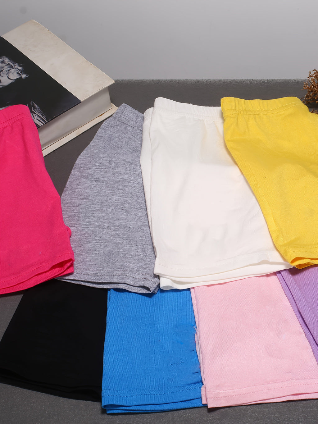 Girls' Modal Layering Shorts 6-Pack in Random Solid Colors with Elastic Waists for Under-Dress Outfits
