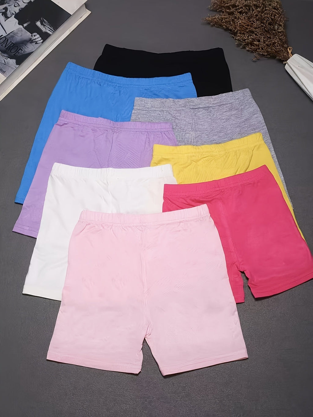 Girls' Modal Layering Shorts 6-Pack in Random Solid Colors with Elastic Waists for Under-Dress Outfits