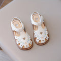 Girls' Beige Closed Toe Sandals with Floral Designs and Heart Cutouts for Sweet Summer Outfits