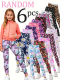 Girls' Stretch Leggings 6-Pack in Random Solid Colors and Prints for Casual Spring and Fall Outfits