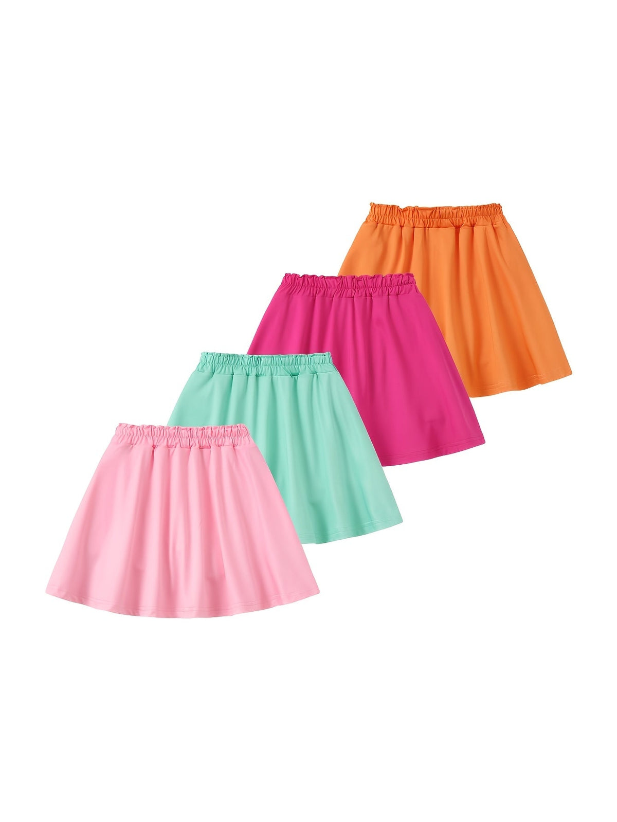 Girls Skorts Four-Pack with Inner Shorts and Drawstring Elastic Waists for Summer Everyday Outfits