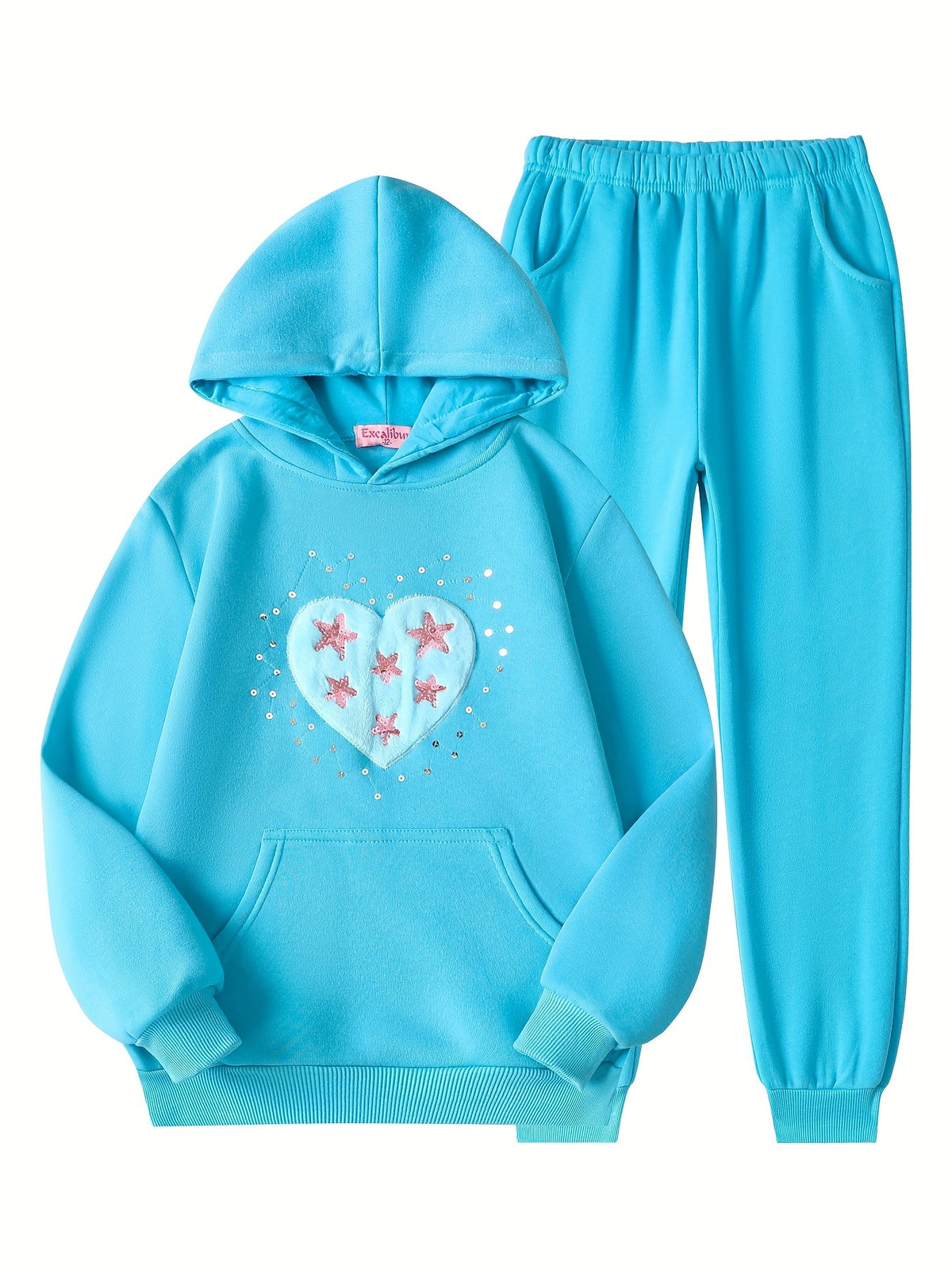 Girls' Heart Hoodie and Jogger Sets 6-Piece Pack in Blue, Pink and Purple for Fall and Winter Outfits
