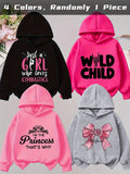 Girls' Graphic Pullover Hoodie with Long Sleeves and Ribbed Trim for Casual Outfits in One Random Design