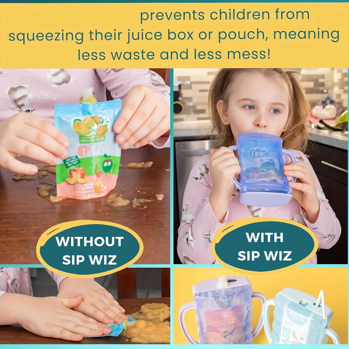 Food Pouch Holder Two-Pack with Easy-Grip Handles and an Adjustable Support for Kids Juice Boxes and Snacks