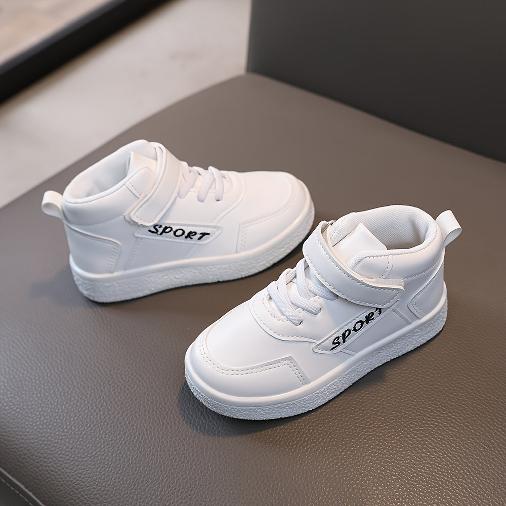 Kids' Strap Fastening Sneakers in T-525 Solid and T-529 Heart Print Styles with Contrasting Soles