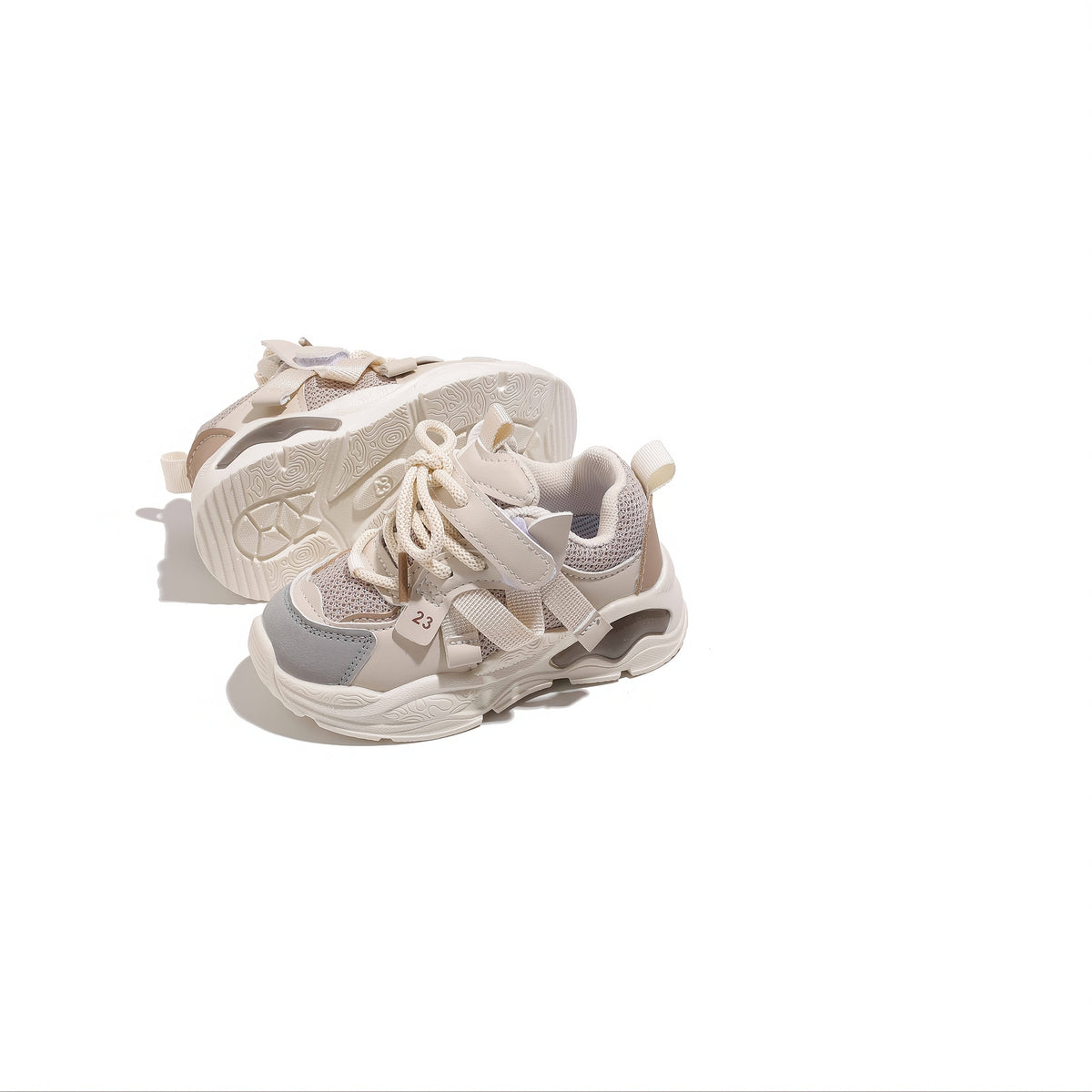 Kids' Chunky Panel Sneakers with Mesh Sections and Lace Up Fronts in Fuchsia, Beige or Black Styles