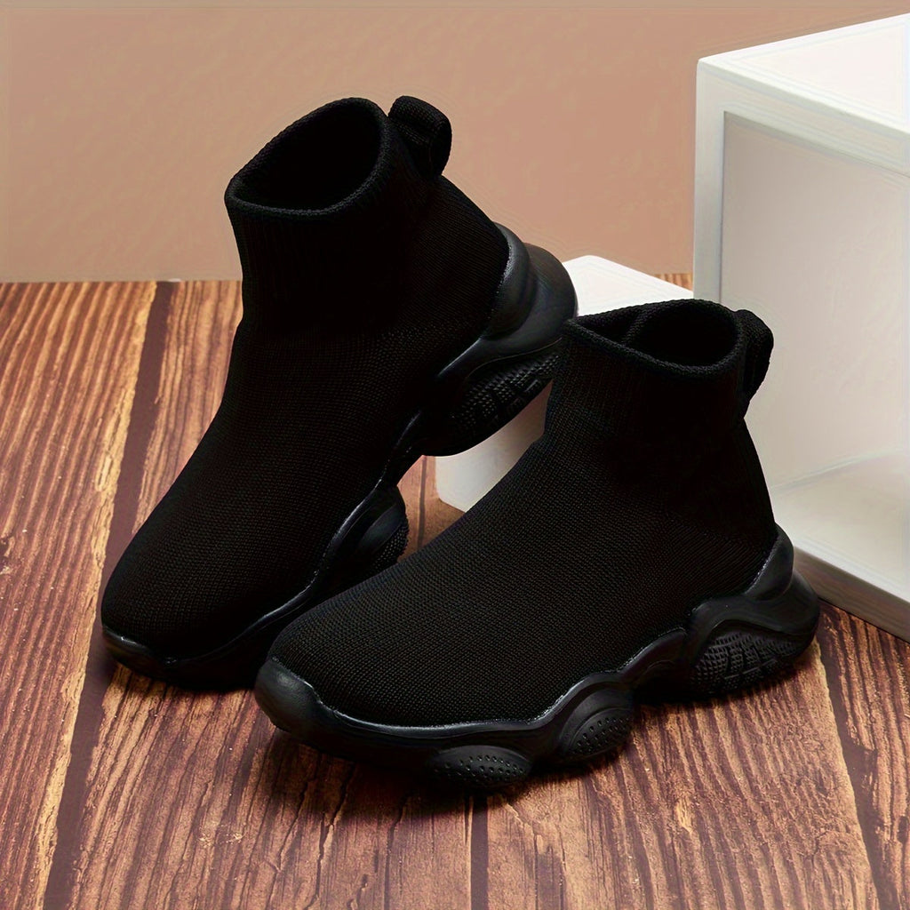 Kids Sock Sneakers with Ribbed High-Top Cuffs and Sculpted Soles for School Days and Casual Outfits