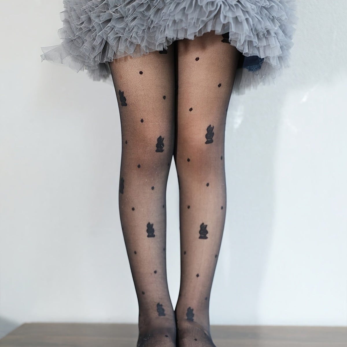 Girls' Bunny Mesh Tights Four Pair Pack in Black, White, Beige and Pink for Dresses and Everyday Layering