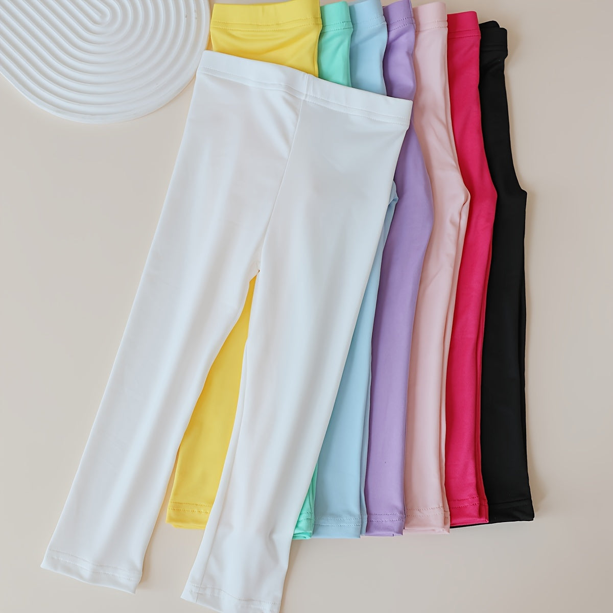 Girls' Capri Leggings Eight Pack with Elastic Waists in Bright and Pastel Solid Colors for Everyday Wear