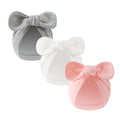 Baby Bow Hat Three-Pack in Solid and Printed Turban Styles with Oversized Fabric Bows for Newborn Outfits