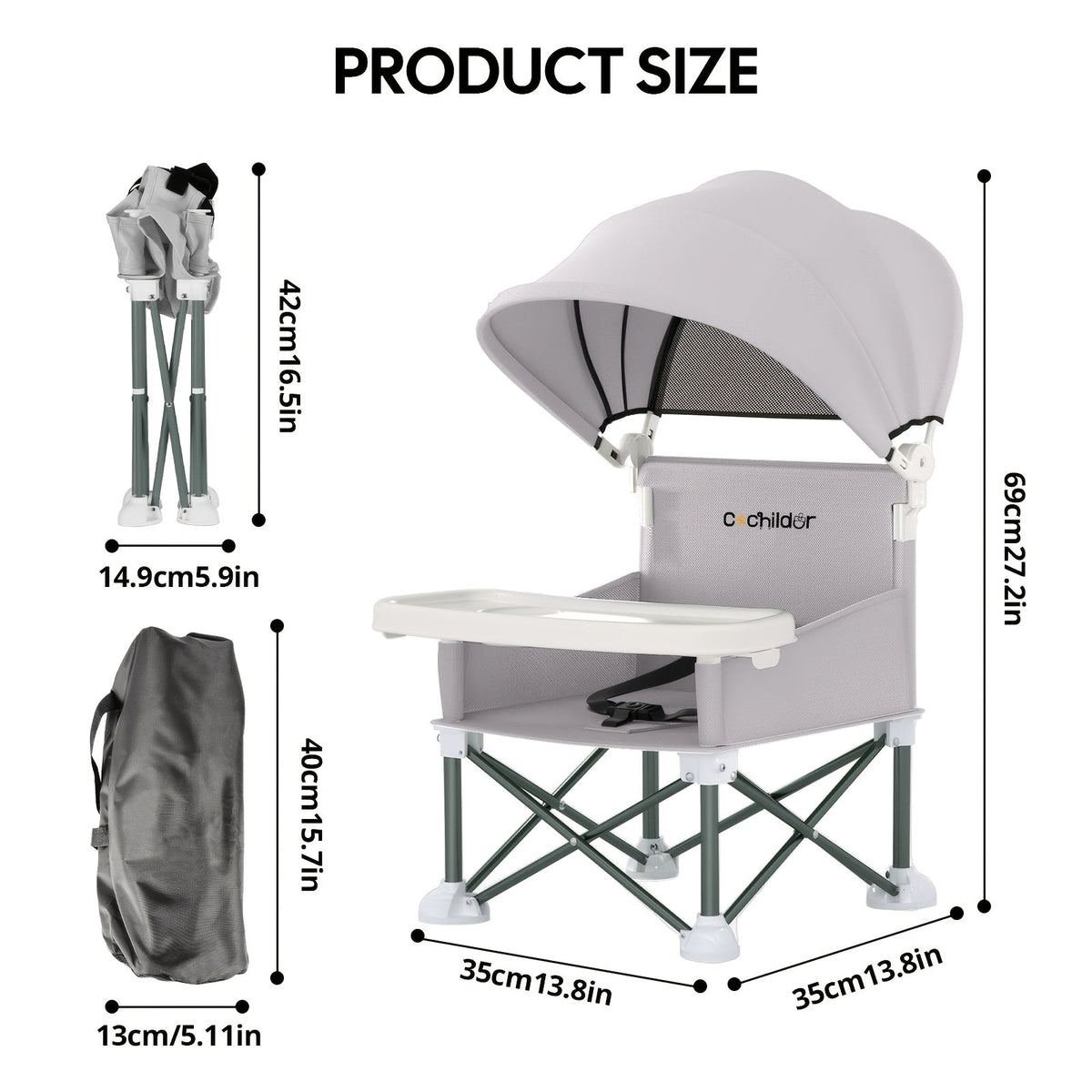 Portable Baby Booster Seat with a Canopy and Detachable Feeding Tray for Family Meals on Days Out